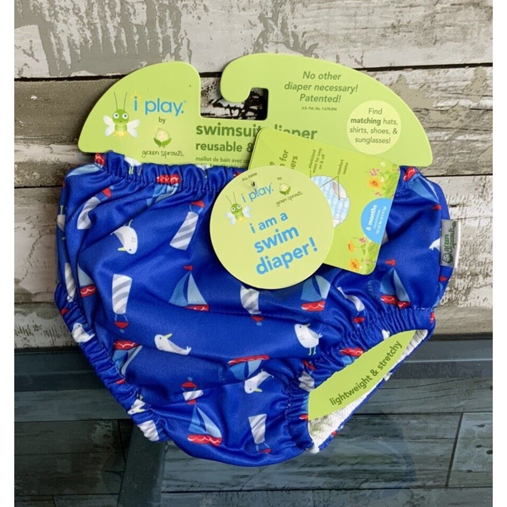 I Play Toddler Boys Sailboat Lighthouse Seagull Swim Diaper Blue Kid Size 6M
